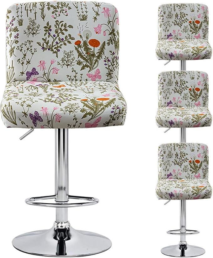 Levoberg Bar Stools Cover Set of 4 Printed Armless Swivel Barstools Slipcovers with Backs Stretch Square Counter Height Bar Stools Covers Mid Low Back Chair Cover for Kitchen Dining Room Bar #7