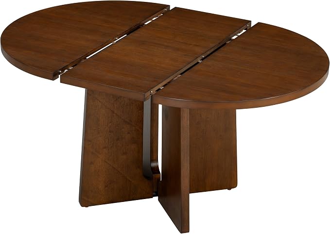 LUMISOL Extendable Round Dining Table for 4-6 People, Farmhouse Kitchen Table with 16inch Removable Leaf for Kitchen, Dining Room, Living Room, Brown