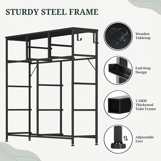 Dresser for Bedroom with Side Pockets and Hooks, 10 Drawers Storage Organizer Chest of Drawers, Sturdy Metal Frame for Living Room, Hallway, Closet, Dark Gray
