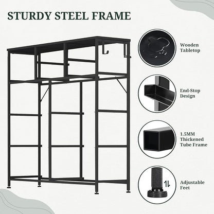 Dresser for Bedroom with Side Pockets and Hooks, 10 Drawers Storage Organizer Chest of Drawers, Sturdy Metal Frame for Living Room, Hallway, Closet, Dark Gray