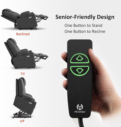 MCombo Power Lift Recliner Chair for Elderly R7042(Grey, Small-Wide) | Heat and Massage, USB& Type C Charging Port, FSC Certified