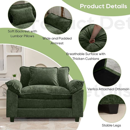 Oprisen Modular Sectional Sofa, Comfy Cloud Couch Sectional Sofa, Chenille Sofa Sleeper Deep Seat Sofa with Throw Pillows for Living Room (Green, 53"- Single Seat)