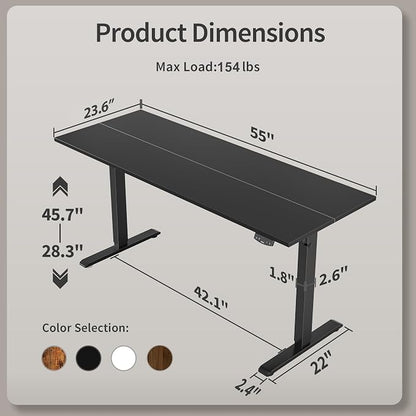 Agilestic Electric Standing Desk, 55 x 24 Inches Height Adjustable Desk, Sit Stand up for Work Office Home, Ergonomic Rising Computer Table with Memory Preset, Black