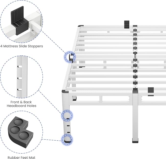 NKZ 22 Inch King Size Bed Frame, Metal Bed Frame & Box Spring 2 in 1 Platform with Round Corner Legs, 4000Lbs Heavy Duty Metal Frame, Mattress Slide Stopper, Headboard Hole, Noise-Free, Easy Assembly