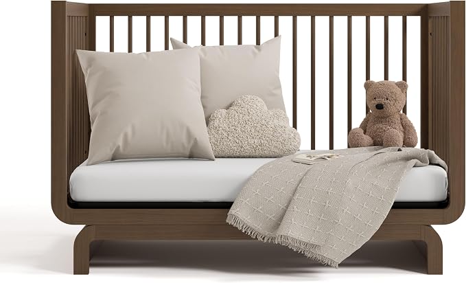 Storkcraft Santorini 5-in-1 Convertible Crib with Toddler Guardrail – GREENGUARD Gold Certified, Conversion Kit Included, 100% Solid Wood, Fits Standard Crib Mattress (Hazelnut)