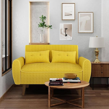 Shintenchi 48'' Loveseat Sofa, Mid-Century Modern Upholstered Couch Deep Seat with 2 Pillows, 10" Thick Cushion with Spring, Solid Wood Frame Small Couch for Living Room, Dorms & Office, Yellow
