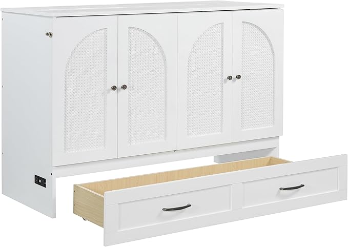 Ball & Cast Full Size Murphy Bed Hideaway Wall Chest with Large Drawers,can be Folded,Storage Space-Saving Furniture Hideaway Platform Bedframe W/USB Charging Port,for Bedroom,Gray