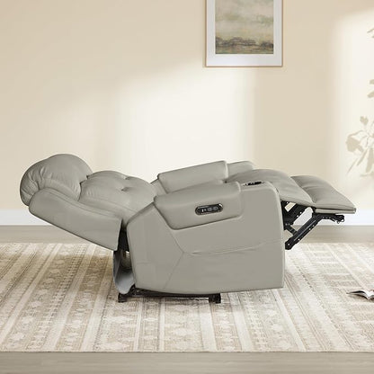 Watson & Whitely Genuine Leather Power Loveseat and Recliner Sofa Set, Lay Flat Reclining Couch with Console, Power Headrest, USB & Wireless Charging, Cup Holders for Living Room, Grey