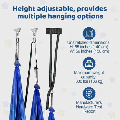 HiCamer Double Layer Sensory Swing for Kids & Adults Holds up to 300lbs Indoor and Outdoor Therapy Cuddle Swing with 360° Swivel Hanger Kit Adjustable with Aspergers Autism ADHD (Star Blue)