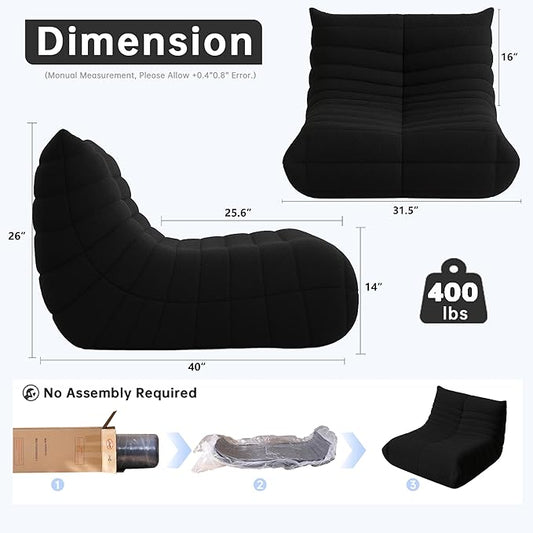 WHGBJA Bean Bag Chair for Adults, Lazy Bean Bag Sofa for Bedroom, Living Room, Reading, Gaming Floor Sofa Chair, Boneless, Ergonomics, Comfy