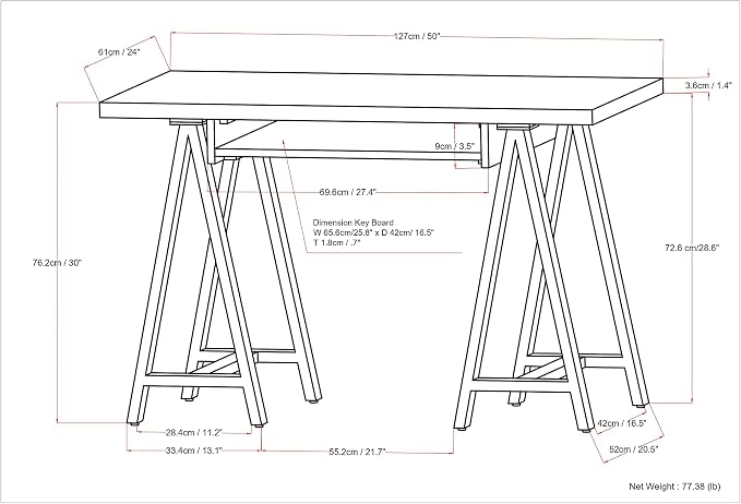 SIMPLIHOME Sawhorse Industrial 50 inch Wide SOLID WALNUT WOOD and Metal Small Desk in Walnut for the Office Desk, Writing Table, Workstation and Study Table
