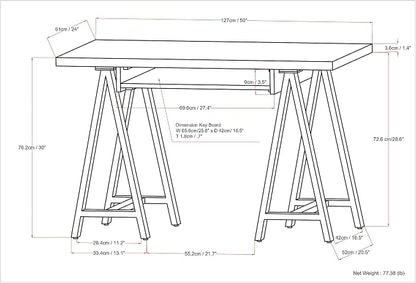 SIMPLIHOME Sawhorse Industrial 50 inch Wide SOLID WALNUT WOOD and Metal Small Desk in Walnut for the Office Desk, Writing Table, Workstation and Study Table