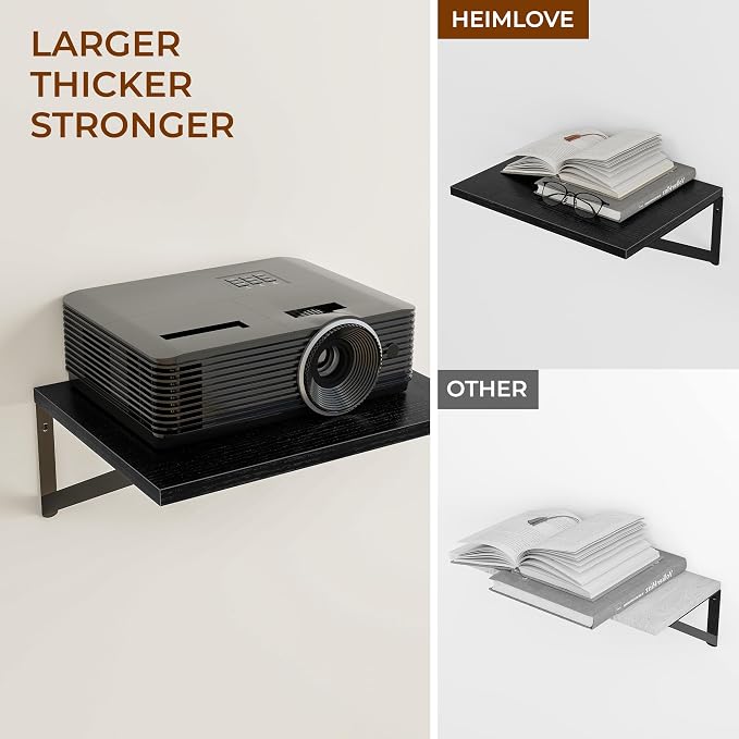 Heimlove Deep Floating Shelves for Wall, Wood Wall, Wide Floating Bookshelf for Living Room, Kitchen, Office, Bedroom and Decor Storage,Black with Metal Bracket, 24wx12dx5.8h, 3Shelves