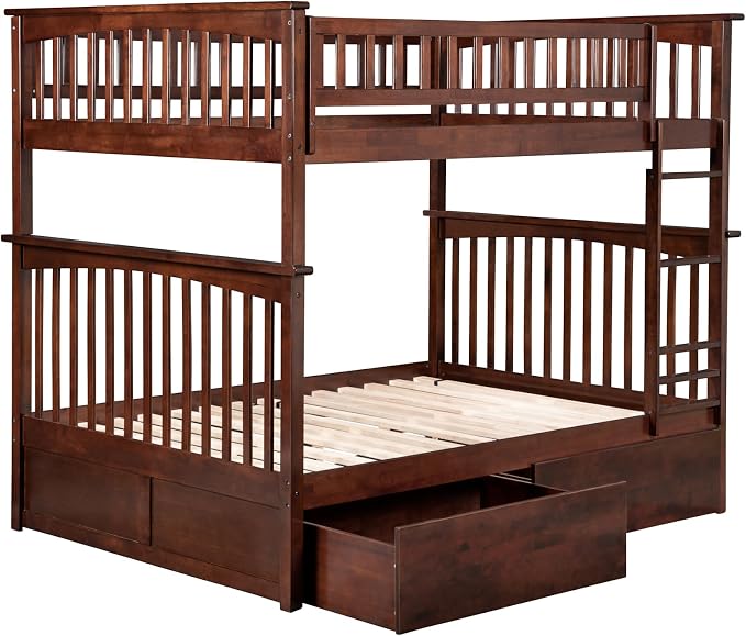AFI, Columbia Full Over Full Ladder Bunk Bed with Storage Drawers, Walnut
