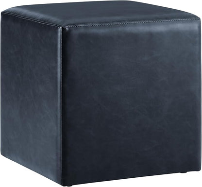 Studio Living® 18” Warren Ottoman Square Faux Leather Bench, Stationary Ottomans, Backless Chair, Footrest for Living Room, Footstool Office, Bedroom, Padded Seat, Navy Blue
