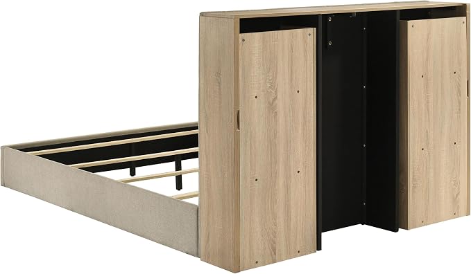 Coaster Home Furnishings - Arielle - Wood - 4-Piece Bedroom Set with Storage Bed, Tufted Headboard, Bookcase Panels and Transitional Style - Bedroom - Eastern King Size - Light Oak - 223111KE-S4