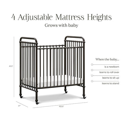 Namesake Abigail 3-in-1 Portable Baby Crib with Wheels - GREENGUARD Gold Certified Convertible Crib to Toddler Bed & Daybed - Metal Baby Bed w/ 4 Adjustable Mattress Heights, for Small Spaces - Iron