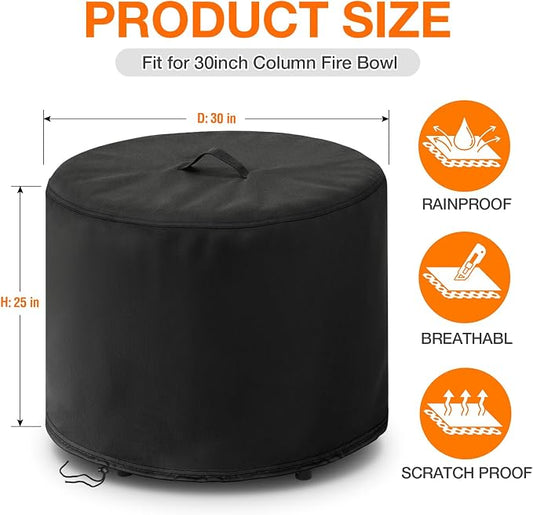 POMER Fire Pit Cover,30inch Round Fire Pit Cover for BALI OUTDOORS Gas Firepit Table Waterproof Propane Gas Fire Pit Column Cover - 30" D x 25" H