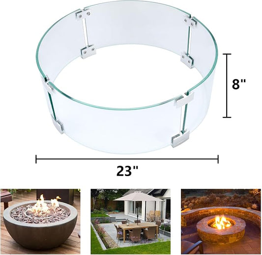 Fire Pit Wind Guard, 23" Glass Wind Guard for Fire Pit Round Table, Made of Clear Tempered Glass Set with Assembly Instructions