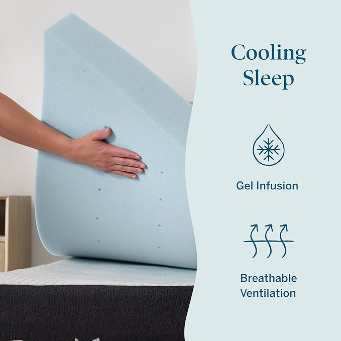 Lucid 3 Inch Memory Foam Mattress Topper, Twin Size – Cooling Gel Bed Topper – Preassure-Relieving Deep Plush Feel – Ventilated Breathable Design – CertiPur Certified - Dorm Room Essentials