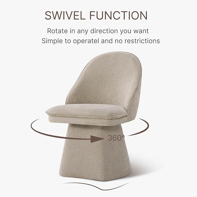 KISLOT Swivel Dining Chairs Set of 4, Upholstered Mid Century Modern Deskchair with Round Back, Linen Fabric Kitchen Chairs for Dining Room, Bedroom, Dressing Room, Khaki