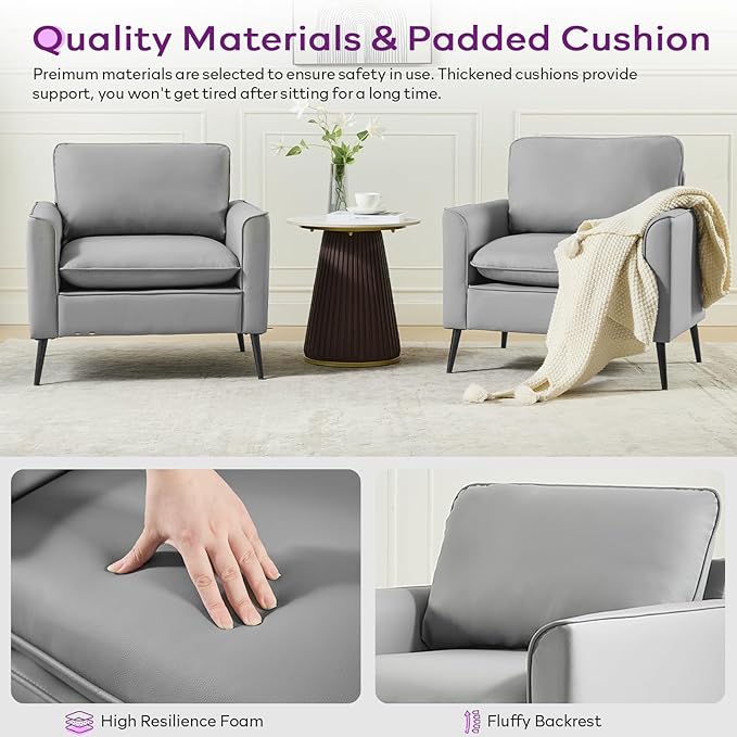 TYBOATLE Accent Chair, Faux Leather Chairs, Mid Century Modern Comfy Living Room Chairs, Cozy Office Reading Chair, Reception Armchairs for Office, Bedroom, Waiting Room (Grey) (1)