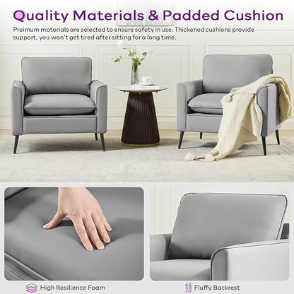 TYBOATLE Accent Chair, Faux Leather Chairs, Mid Century Modern Comfy Living Room Chairs, Cozy Office Reading Chair, Reception Armchairs for Office, Bedroom, Waiting Room (Grey) (1)