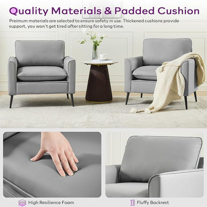 TYBOATLE Accent Chairs Set of 2, Faux Leather Chairs, Mid Century Modern Comfy Living Room Chairs, Cozy Office Reading Chair, Reception Armchairs for Office, Bedroom, Waiting Room (Grey) (2)