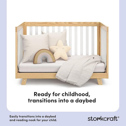 Storkcraft Beckett 3-in-1 Convertible Crib – GREENGUARD Gold Certified, Fits Standard Crib Mattress, Converts to Toddler Bed and Daybed, 4 Mattress Heights, Grow-with-Me Design (Natural and White)