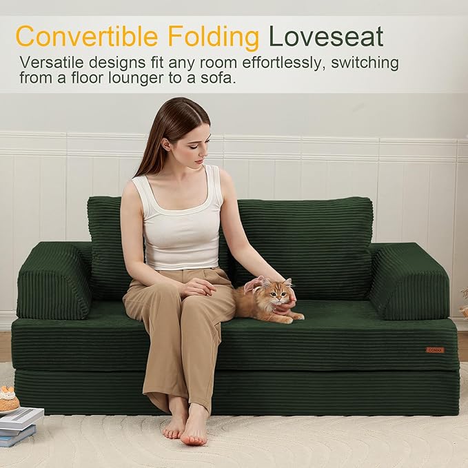 COMAX Futon Sofa Bed, Convertible Sofa Bed, Folding Boneless Couches | Boneless Couch for living room, 4‑in‑1 Fold Out Small Foldable Loveseat Floor Sleeper Mattress Lounge Space‑Saving