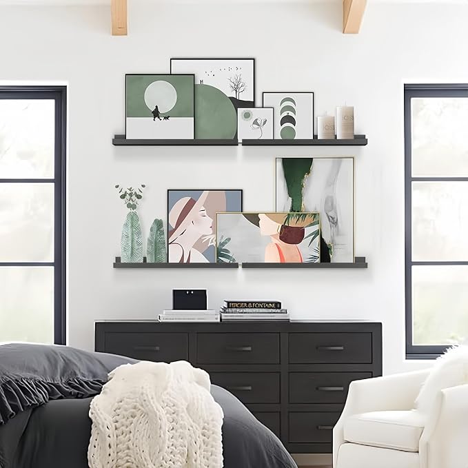Forbena 24 Inch Floating Picture Ledge Shelf Set of 4 | Solid Wood | Size: W 24" x D 4.5" x H 2.2" | Living Room | Bedroom | Office