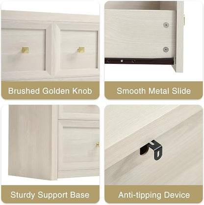 5 Drawers Dresser for Bedroom, 45.7" Tall Large Dresser & Chests of Drawers with Metal Handle, Clothes Storage Organizer Dresser w/Natural Texture for Bedroom, Living Room-Grey White