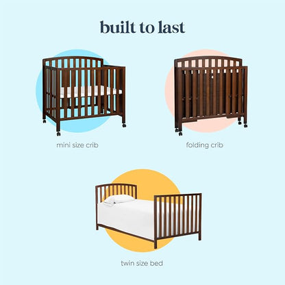 Davinci Dylan 3-in-1 Convertible Portable Mini Crib, Espresso | GREENGUARD Gold Certified - Folding Baby Crib With Wheels, 4 Adjustable Mattress Heights, Conversion Kit Sold Separately