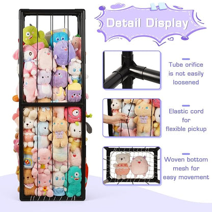 Stuffed Animal Storage Zoo Holder Space Save, PVC Stuffed Animal Organizer | Vertical Plush Toy Organizer with Elastic Band and Net, Large Capacity Stuffy Storage for Playroom Bedroom Nursery