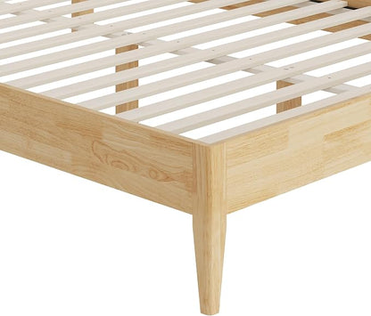 KISLOT Wood Bed Frame with USB & Type-C Charging, Boucle Platform Bed with Upholstered Headboard Mattress Foundation No Box Spring Needed Easy Assembly