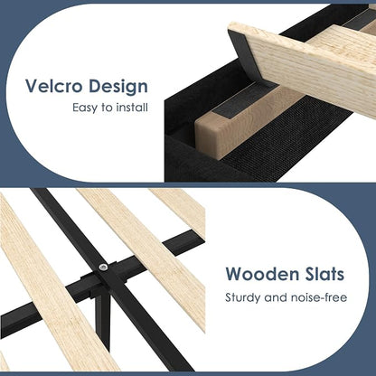 VECELO Queen Size Platform Bed Frame with Height Adjustable Upholstered Headboard, Modern Mattress Foundation,Strong Wood Slat Support, No Box Spring Needed, Easy Assembly,Black