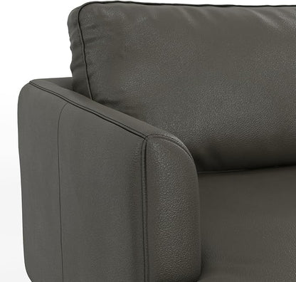 SIMPLIHOME Livingston 76" Wide x 33" High Sofa in Coal Top Grain Genuine Leather, Mid-Century Modern Loveseat for Living Room, Compact 2-Seater with Feather-Wrapped Cushions and Solid Wood Frame