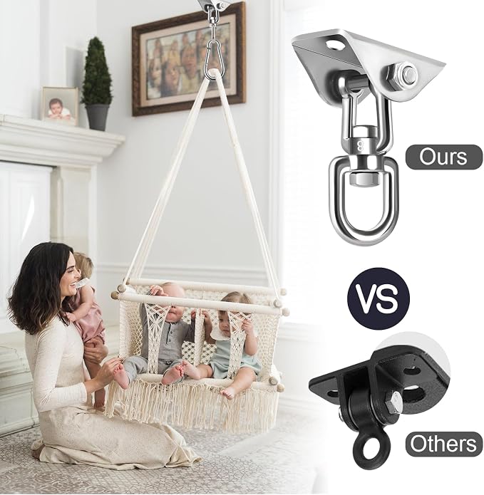 Hammock Hanging Kit, 2 Pack Hanging Chair Hardware 360°Rotating Hammock Hooks Heavy Duty, Hammock Chair Hanging Kit & Swing Ceiling Hook Snap for Hammock Chair,Heavy Bag,Seat,Yoga,Gym,1000 lb Capacity