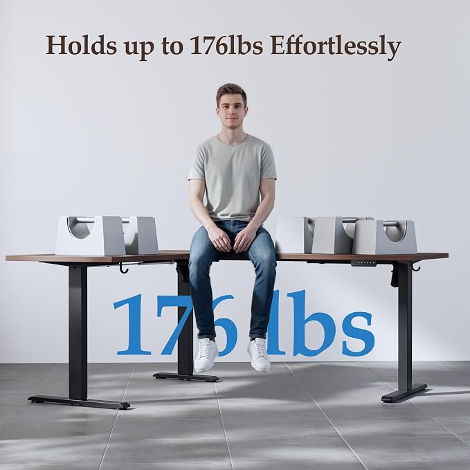 Klicelor L Shaped Standing Desk 63 x 55.1 Inch Dual Motors, Electric Height Adjustable Corner Desk for Home Office Workstation, Ergonomic Sit Stand Computer Table with Memory Controller, Dark Walnut