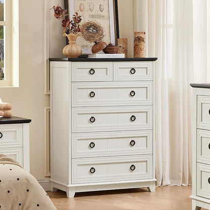 Joaxswe Farmhouse 6 Drawer Dresser for Bedroom, 41" Tall Small Dressers & Chest of Drawers, Rustic Wood Dresser with Metal Handle, Storage Organizer Closet for Living Room, Hallway, Entryway