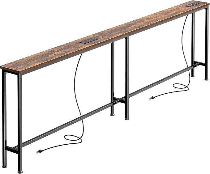 SUPERJARE 79 Inch Sofa Table with 2 Power Outlets and USB-C Ports, 5.9 Inch Narrow Console Table with Storage, Long Entryway Hallway Couch Table Behind Sofa, Small Spaces, Rustic Brown AST001Z