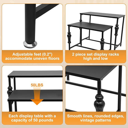 Retail Display Tables Black Boutique Nesting Tables | 2 Piece Set, Vintage Display Table, Clothing Shoes Display Shelf, For Retail Stores, Carbon Steel