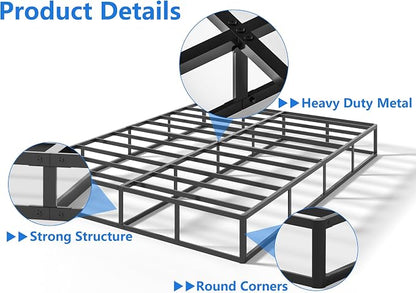 Qingzhou Box Spring for Queen Bed Bases, 9 Inch High Metal Queen Box Spring Only, Heavy Duty Mattress Foundation with Fabric Cover, Easy Assembly, Quiet Noise Free, Non Slip, Black