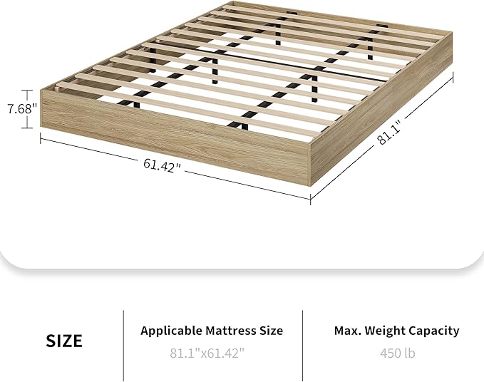King Size Solid Wood Platform Bed, Modern Minimalist Floor-Standing Design with Robust Wooden Slats | Noise-Free, Space-Saving, No Box Spring Required | Easy Assembly for Luxurious Mast