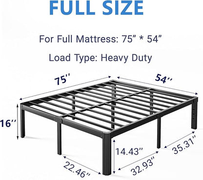 16 Inch High Heavy Duty Full Size Bed Frame Metal, Platform Bed Frame Full Size No Box Spring Needed, Noise Free, Easy Assembly, Black