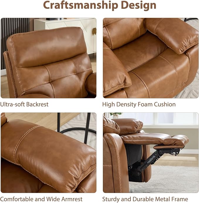 CANMOV Genuine Leather Power Reclining Sofa Set,Living Room Furniture Sofa Set,Power Recliner Chair,Loveseat and Sofa with Storage Console, USB Ports, Cup Holders for Living Room,Brown