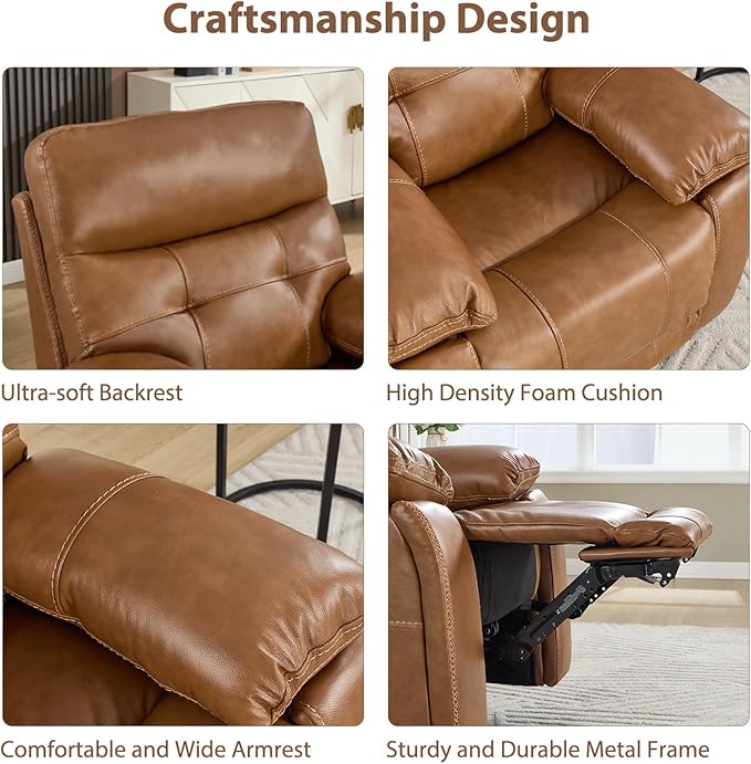 CANMOV Genuine Leather Power Recliner Sofa Set,Two Power Recliner Chair and Sofa Set, 3 Pieces Leather Couch with Hidden Cup Holders, USB Ports, for Living Room, Brown