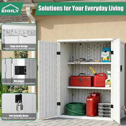 EHHLY Heavy Duty Small Storage Cabinet Outdoor Weatherproof, 14 Cuft Garage Storage Cabinet with 2 Adjustable Shelves, Lockable Kitchen Pantry Closer Organizer, 31Wx23Lx34H, Polar White