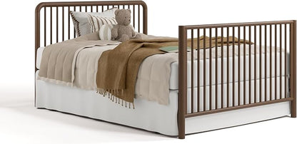 Storkcraft Porto 5-in-1 Convertible Crib with Toddler Guardrail – GREENGUARD Gold Certified, Toddler Bed Conversion Kit Included, 100% Solid Wood, Fits Standard Baby Crib Mattress (Hazelnut)