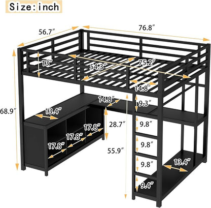 Bellemave Full Size loft Bed with L Desk, Wardrobe, Metal Full Loft Bed Frame for Adults, Kids, Teens, Black